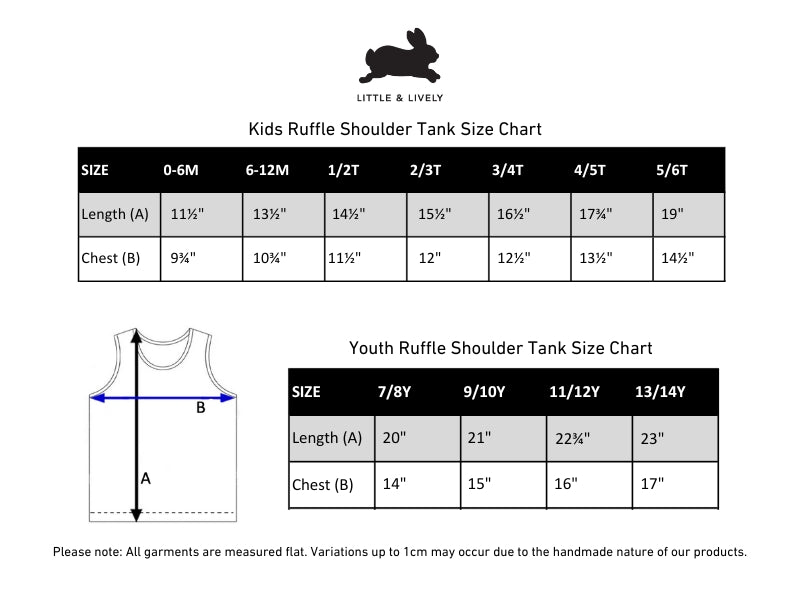 Baby/Kids' Bamboo Ruffle Shoulder | Palm Leaf size chart