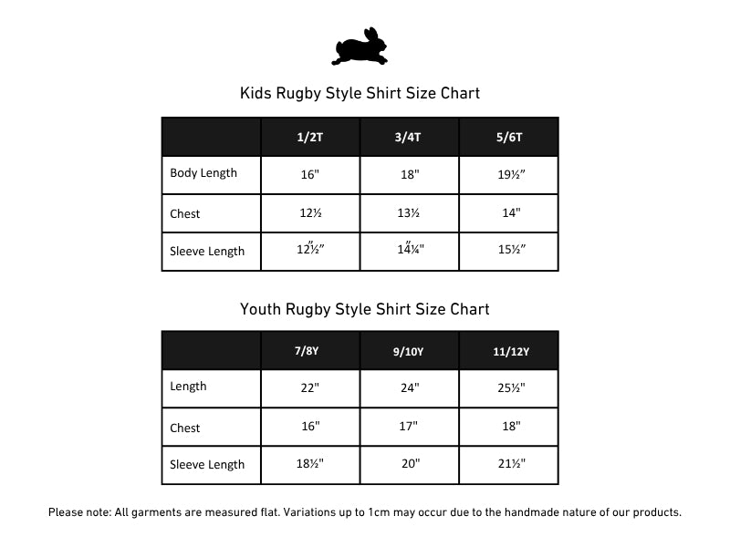 Kids' Bamboo Rugby Style Shirt | White size chart