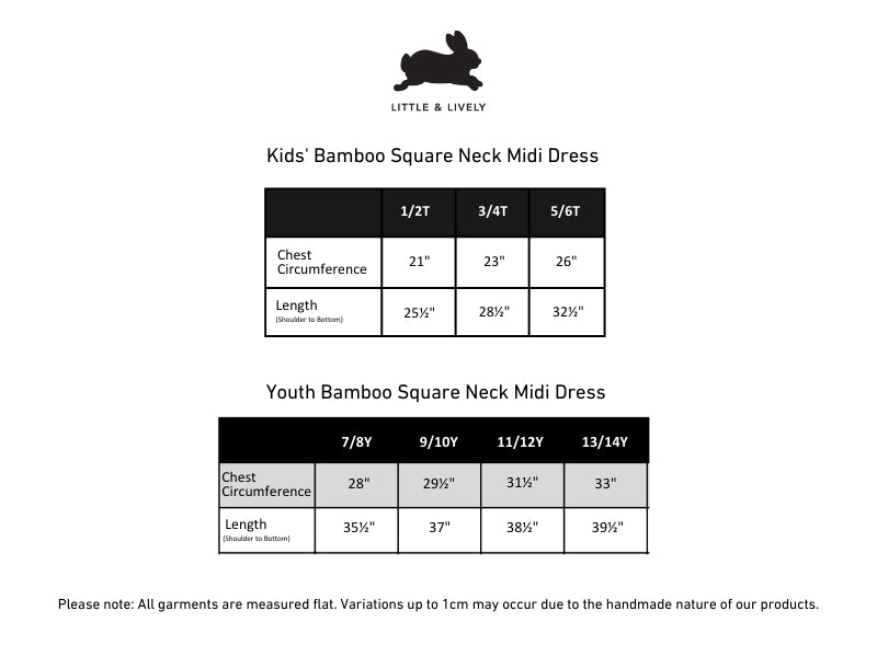 Youth Bamboo Square Neck Midi Dress | Sunkissed size chart