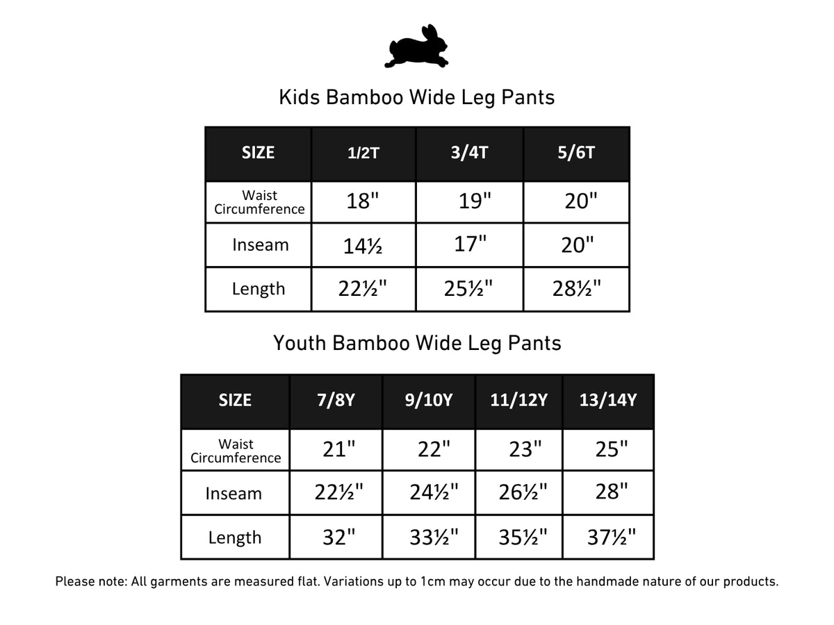 Kids' Bamboo Terry Wide Leg Pants | Scandi Stripe size chart