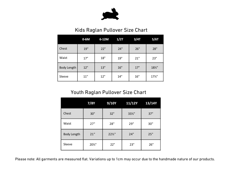 Baby/Kids' Bamboo Raglan Pullover | Sprig size chart
