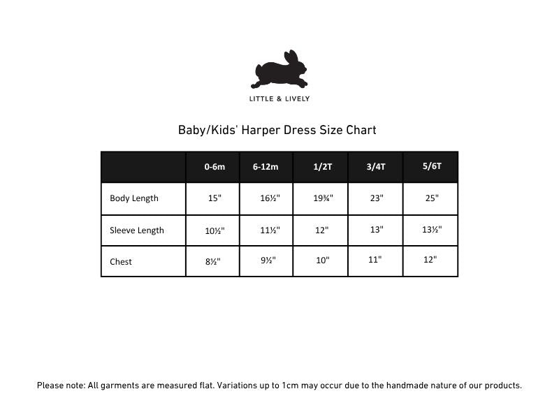 Baby/Kids' Bamboo Harper Dress | Burnt Brick size chart