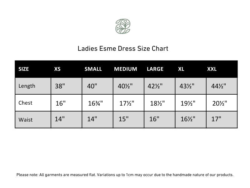 Ladies Bamboo 3/4 Sleeve Esme Dress | Umber size chart