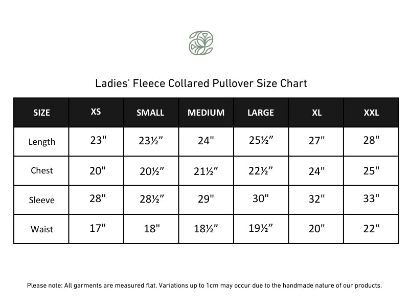 Ladies' Bamboo Fleece Collared Pullover | Ash size chart
