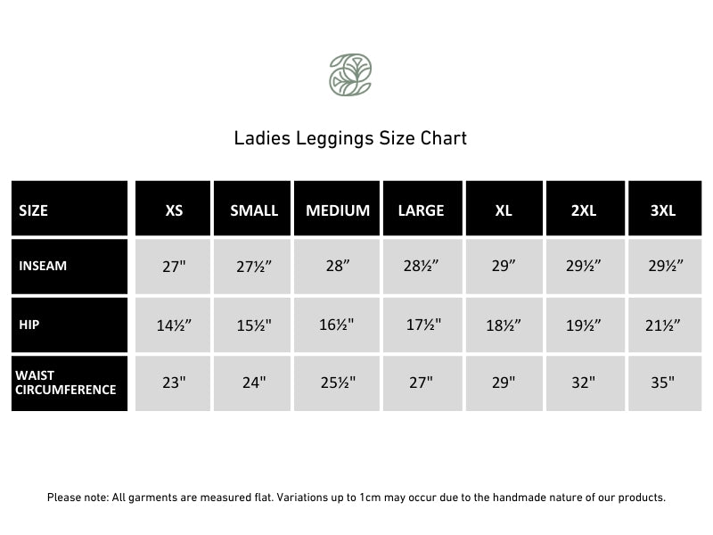 Ladies' Bamboo Leggings | Black size chart