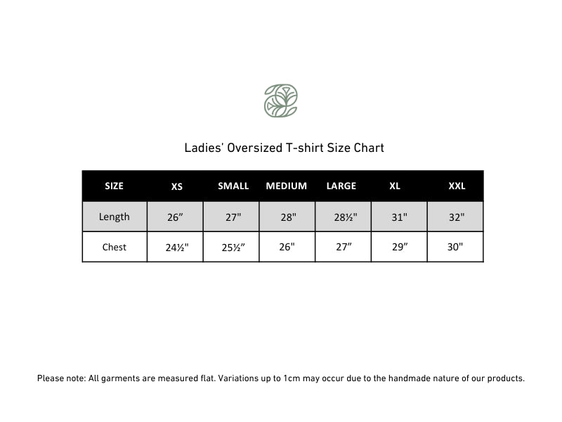 Ladies Bamboo Oversized T-Shirt | Graphite size chart