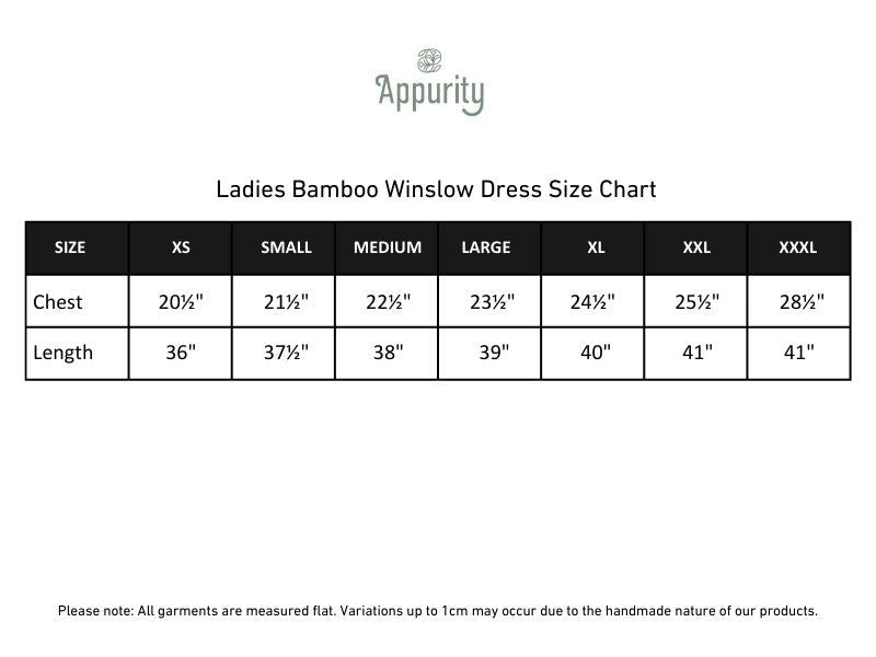 Ladies' Bamboo Winslow Dress | Navy size chart