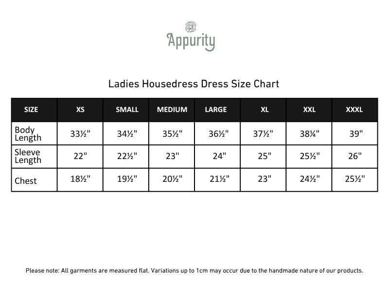 Ladies Bamboo Long-Sleeve Housedress | Love Story size chart