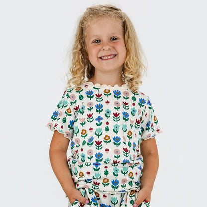 Kids' Bamboo Lettuce Edge T-Shirt | Block Floral