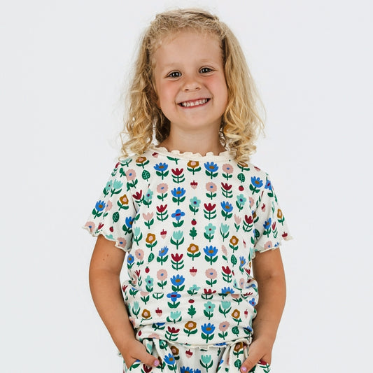 Kids' Bamboo Lettuce Edge T-Shirt | Block Floral