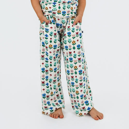 Youth Bamboo Lettuce Edge Pants | Block Floral