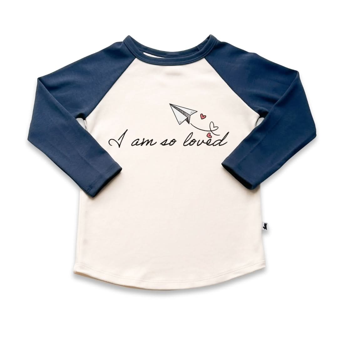 Baby/Kids' Bamboo Baseball Graphic Baseball Shirt | "I Am So Loved" | Berry & Cream - additional view