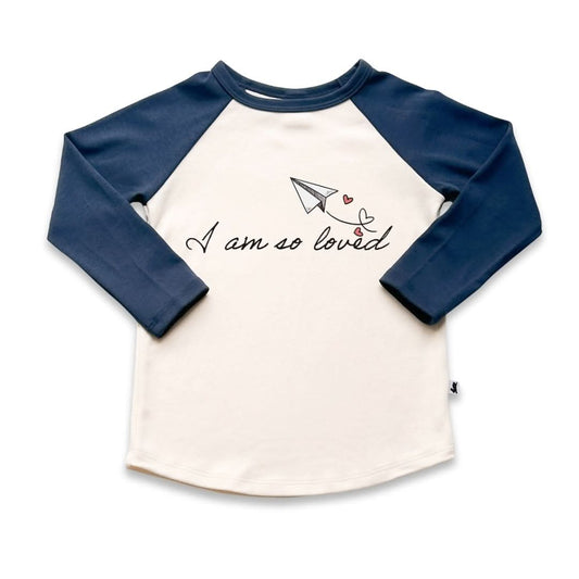 Baby/Kids' Bamboo Baseball Graphic Baseball Shirt | "I Am So Loved" | Berry & Cream - additional view