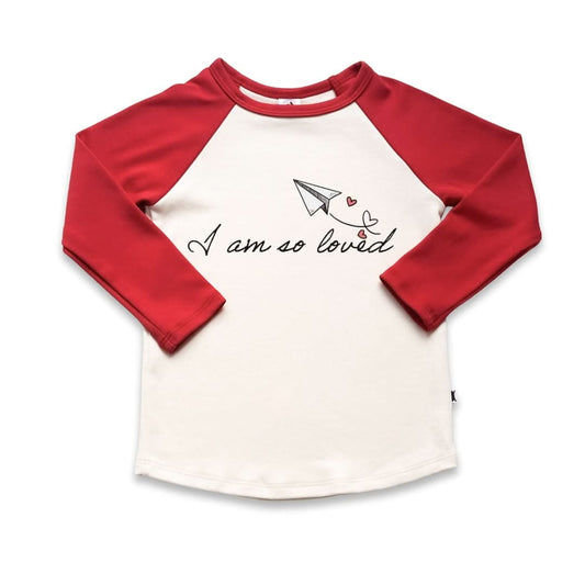 Baby/Kids' Bamboo Baseball Graphic Baseball Shirt | "I Am So Loved" | Berry & Cream