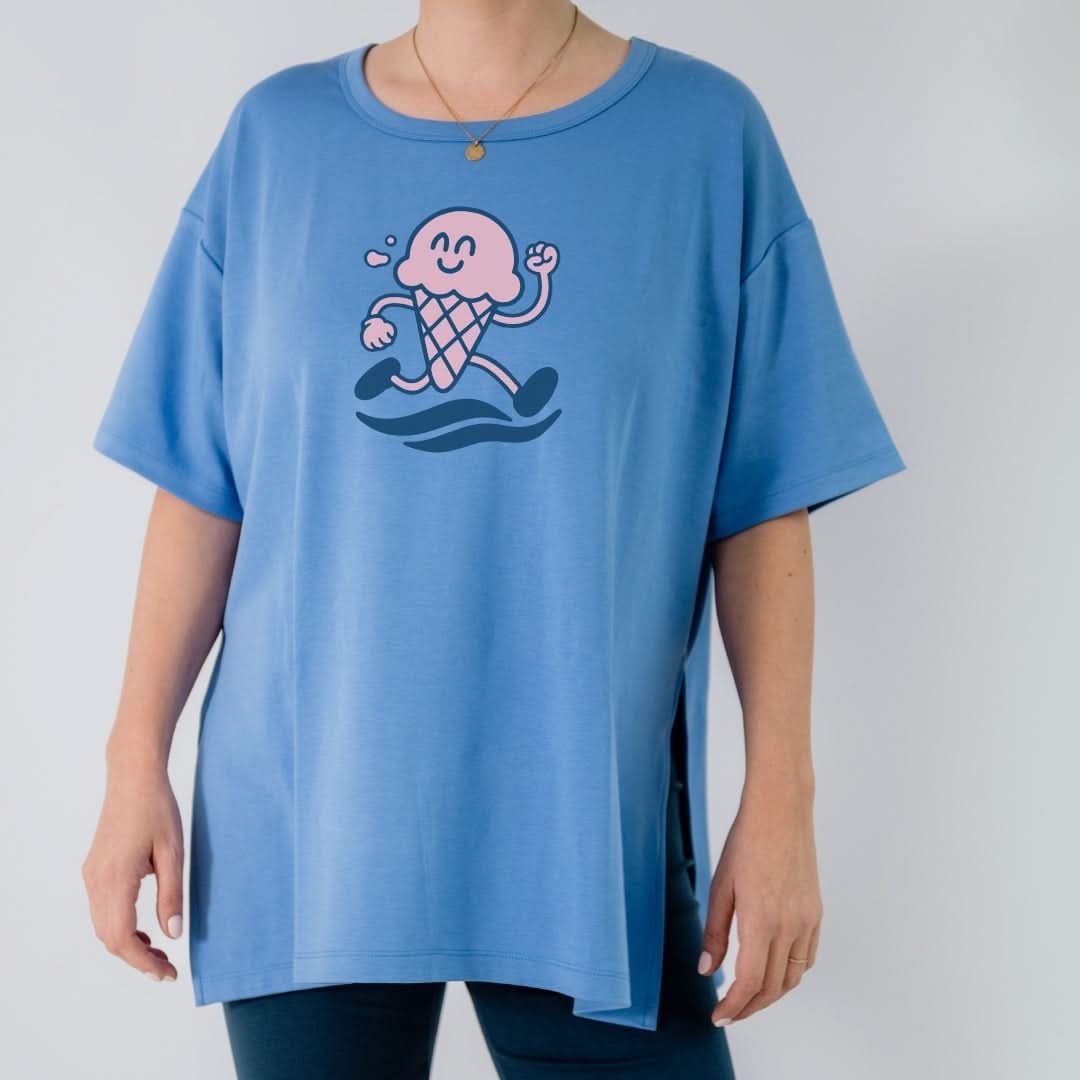Ladies Bamboo Graphic Oversized T-Shirt | "Happiness Comes In Waves" | Cream - additional view