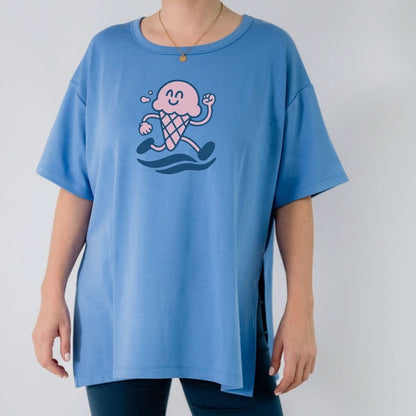 Ladies Bamboo Graphic Oversized T-Shirt | "Happiness Comes In Waves" | Cream - additional view