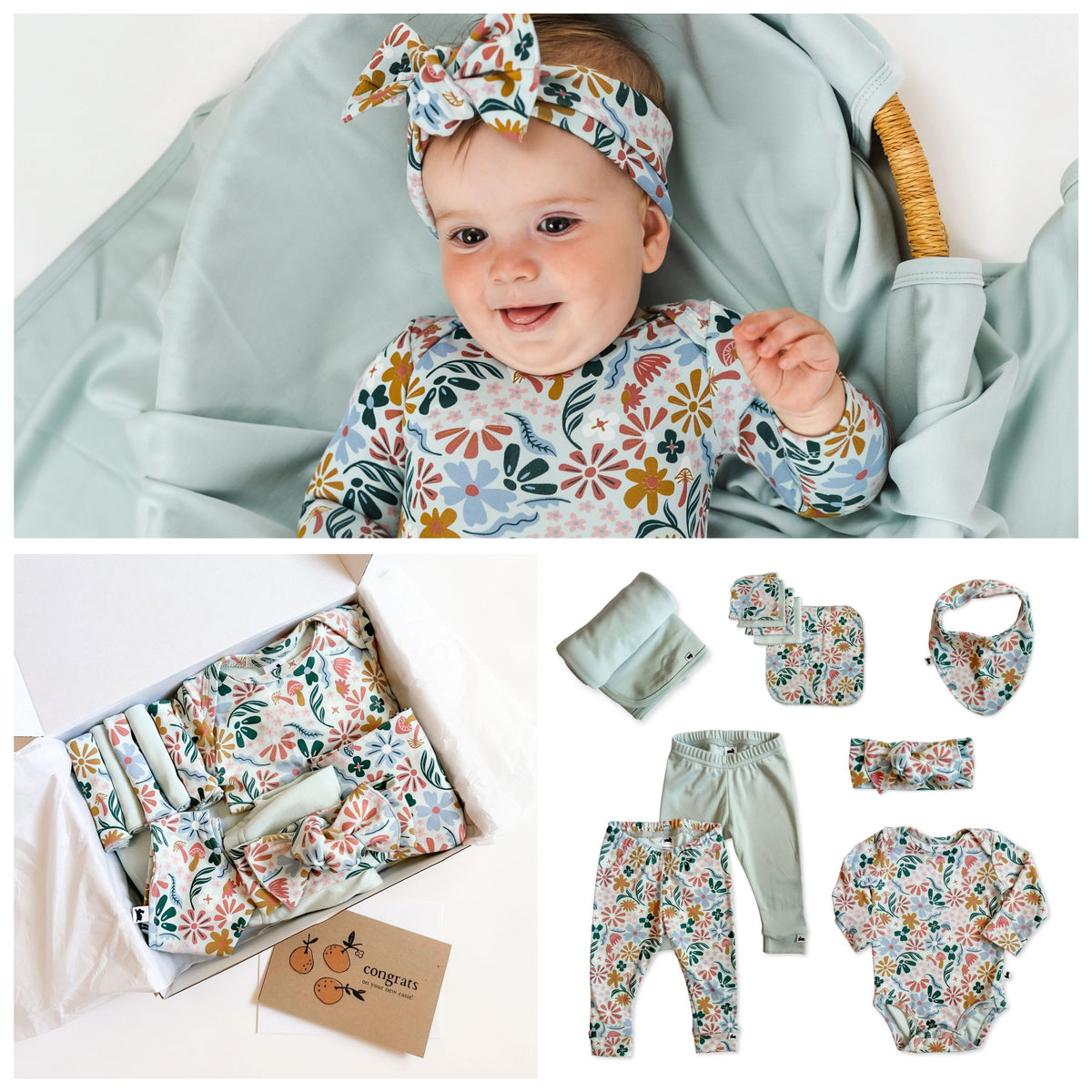 Bamboo Baby Capsule Gift Box | Floating Floral & Misty Blue