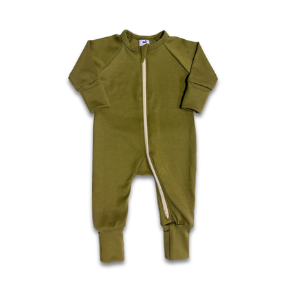 Bamboo Baby Zipper Footed Bodysuit | Olive