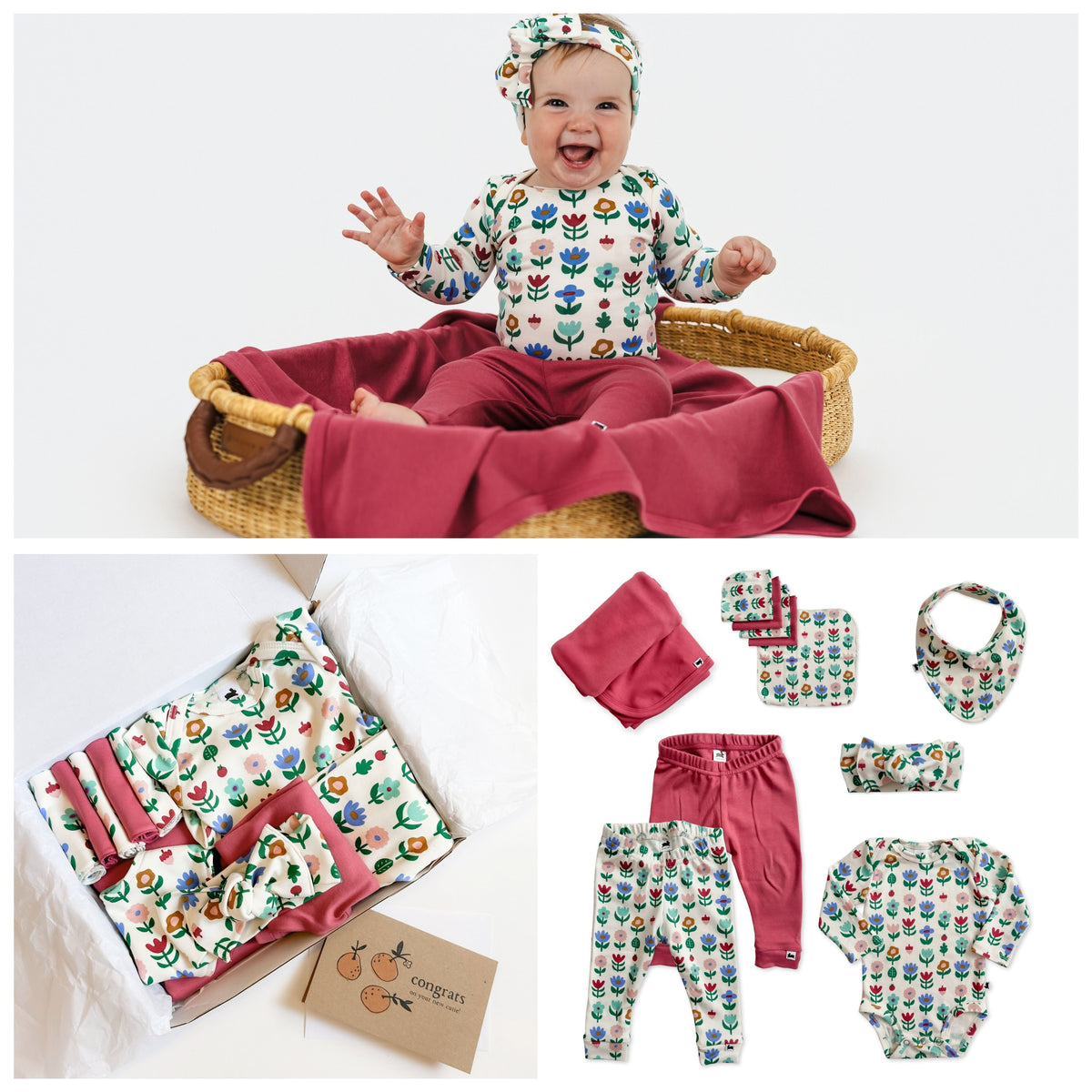 Bamboo Baby Capsule Gift Box | Block Floral & Pomegranate
