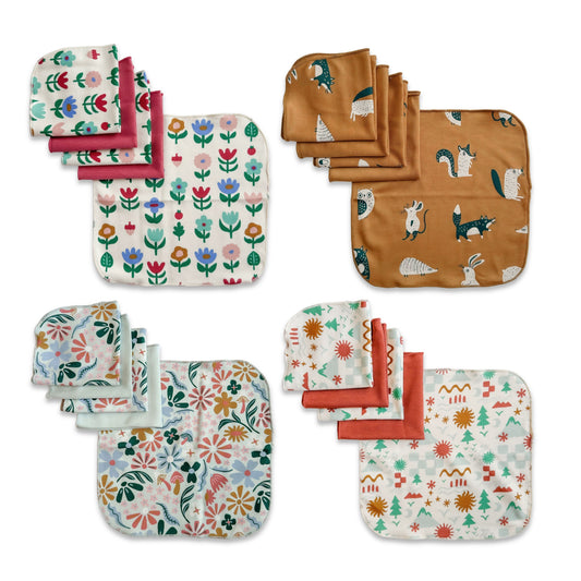 Baby Bamboo Washcloths (Pack of 5) | Floating Floral & Misty Blue