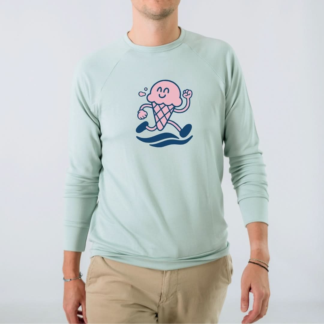 Adult Unisex/Men's Bamboo Graphic Raglan Pullover | "Happiness Comes In Waves" | Navy & Blue - additional view