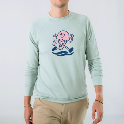 Adult Unisex/Men's Bamboo Graphic Raglan Pullover | "Happiness Comes In Waves" | Navy & Blue - additional view