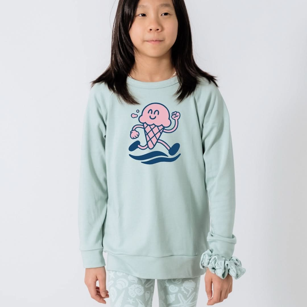 Youth Bamboo Graphic Raglan Pullover | "Happiness Comes In Waves" | Navy & Blue - additional view