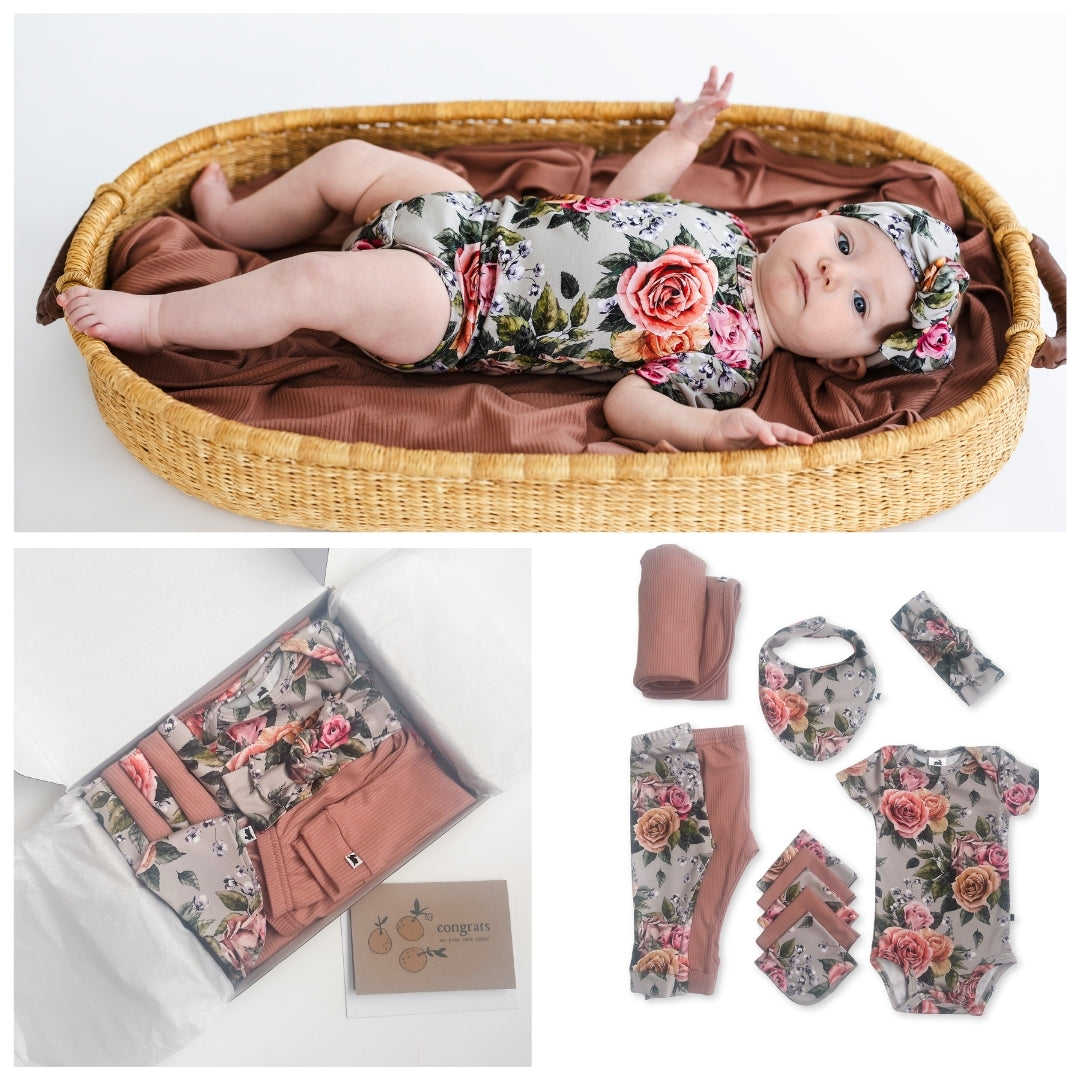 Bamboo Baby Capsule Gift Box | Antique Floral & Terracotta Rib
