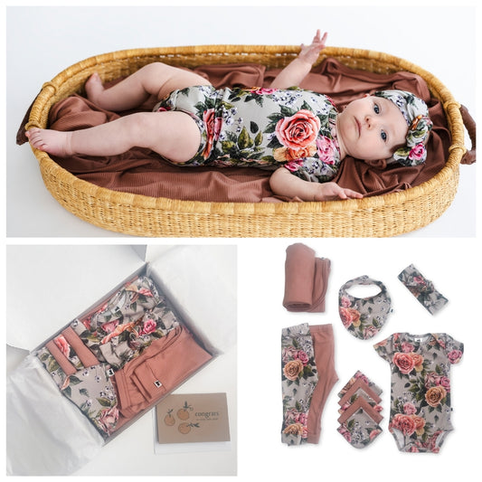 Bamboo Baby Capsule Gift Box | Antique Floral & Terracotta Rib