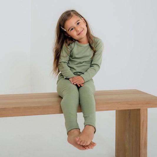 Baby/Kids' Bamboo 2-Piece Long-Sleeve Snug-Fit Lounge Set | Sage