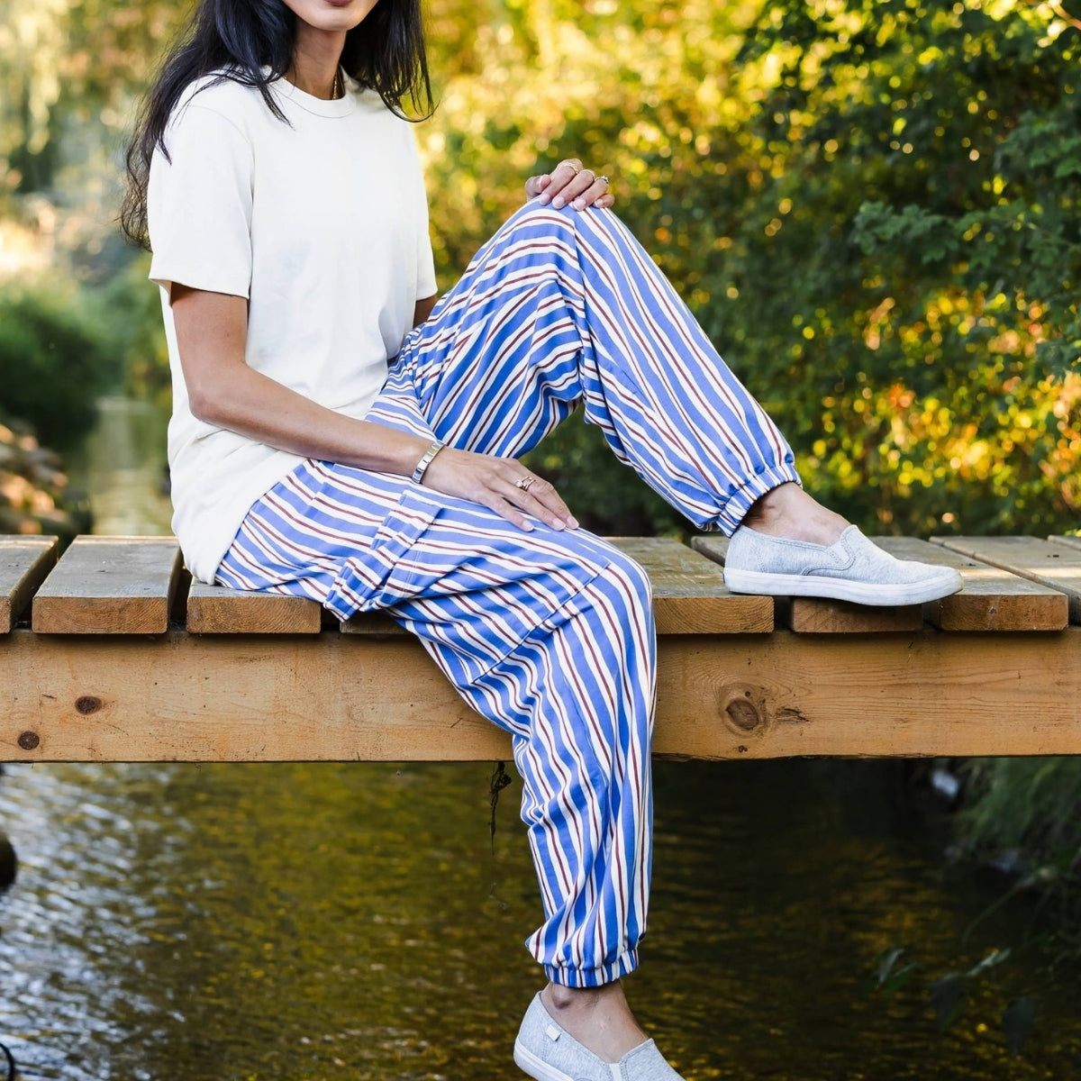 Ladies' Bamboo Terry Cargo Balloon Pants | Scandi Stripe