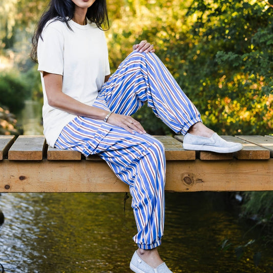 Ladies' Bamboo Terry Cargo Balloon Pants | Scandi Stripe