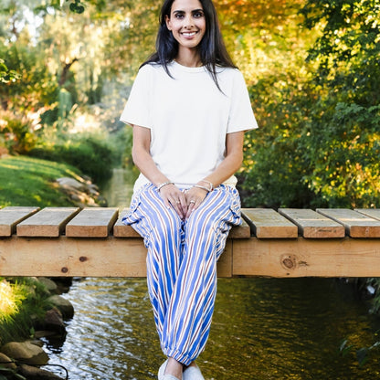 Ladies' Bamboo Terry Cargo Balloon Pants | Scandi Stripe