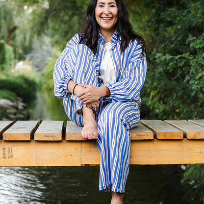 Ladies' Bamboo Terry Wide Leg Pants | Scandi Stripe