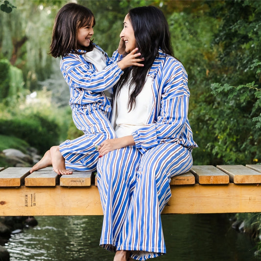 Ladies' Bamboo Terry Wide Leg Pants | Scandi Stripe
