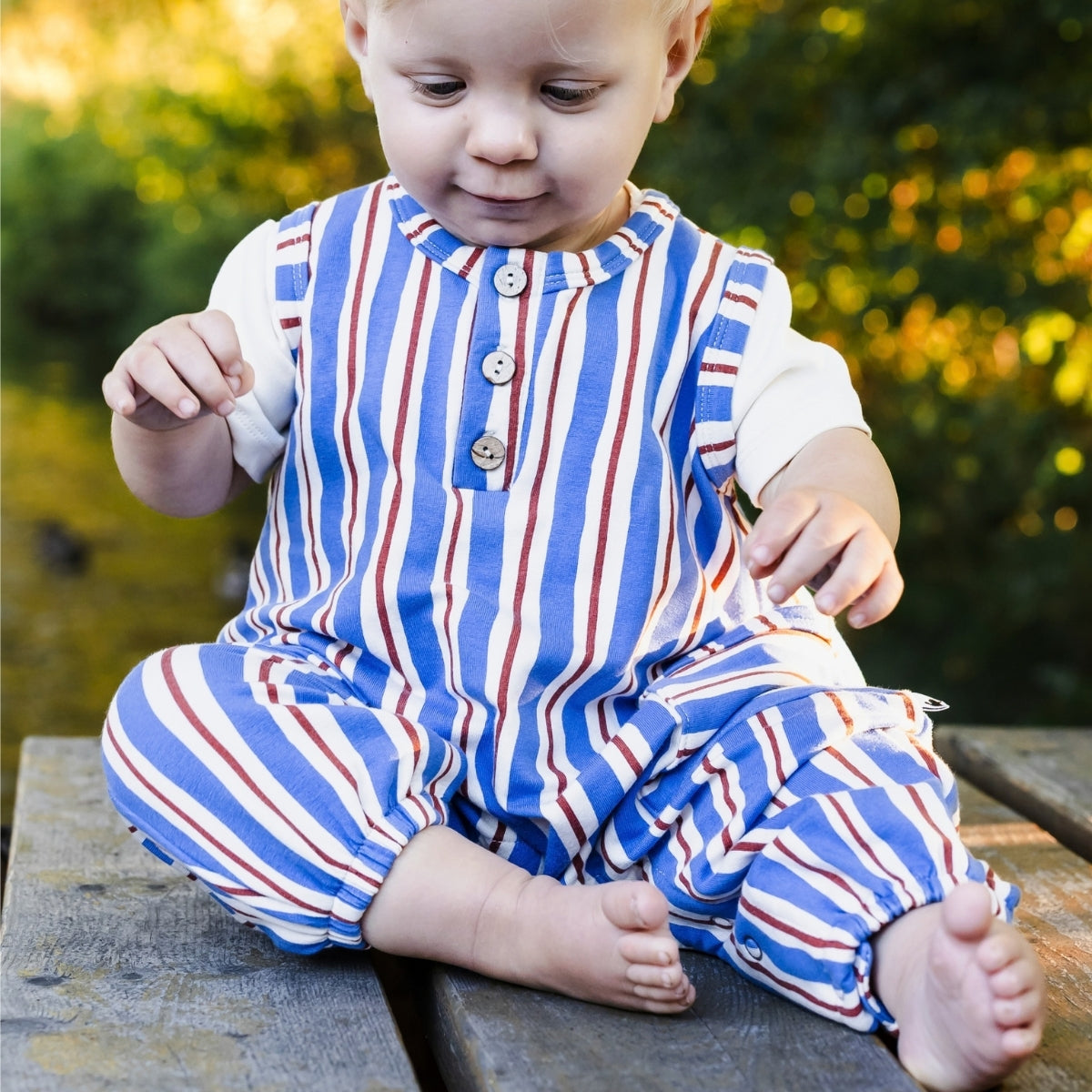 Baby Bamboo Terry Romperall with Snaps | Scandi Stripe