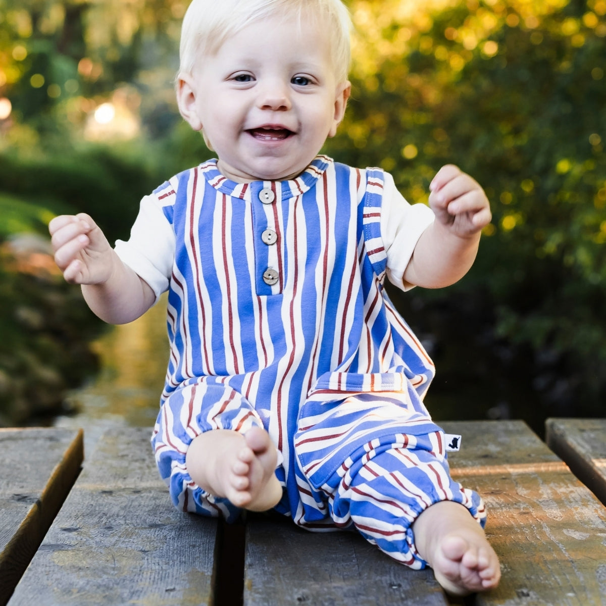 Baby Bamboo Terry Romperall with Snaps | Scandi Stripe