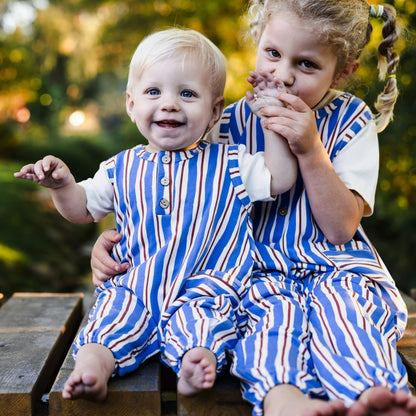 Baby Bamboo Terry Romperall with Snaps | Scandi Stripe