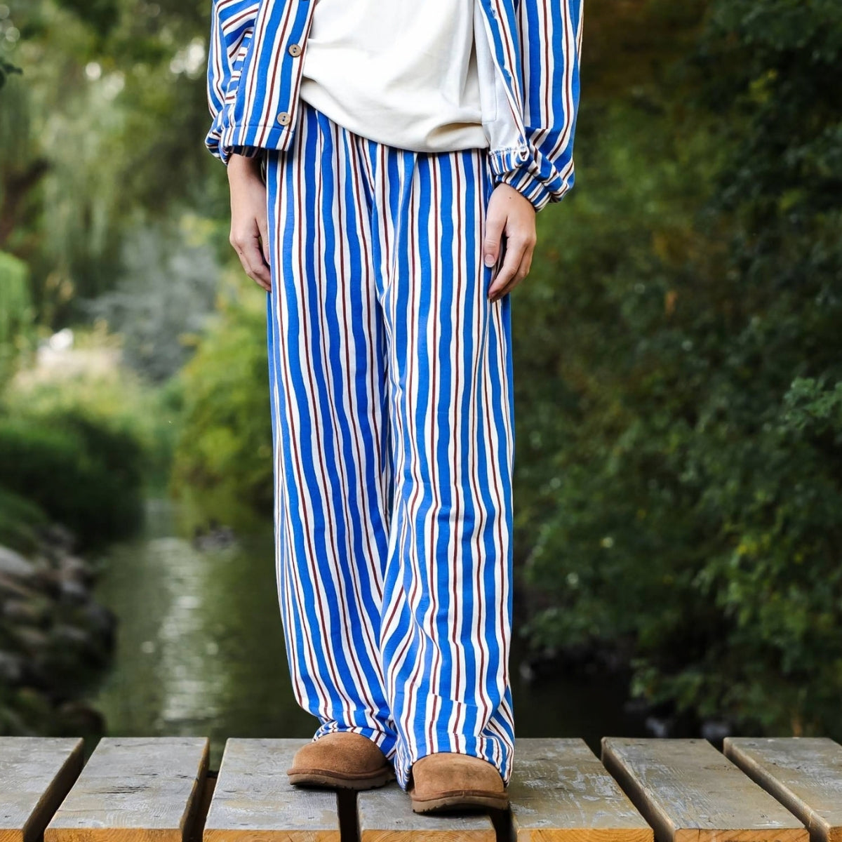 Youth Bamboo Terry Wide Leg Pants | Scandi Stripe