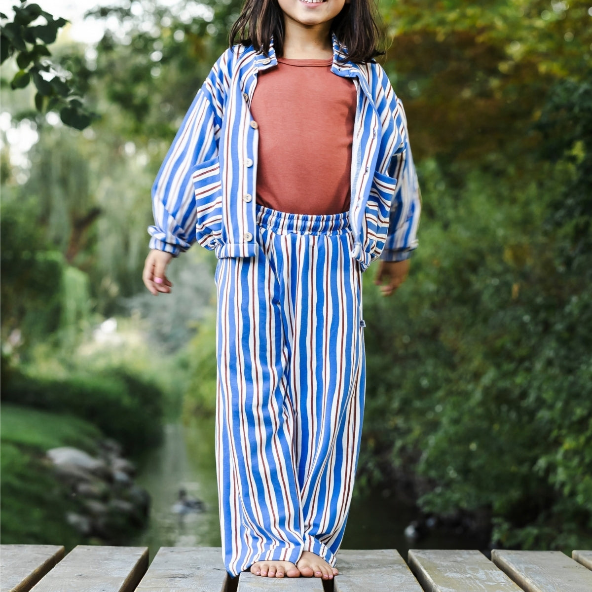 Kids' Bamboo Terry Wide Leg Pants | Scandi Stripe
