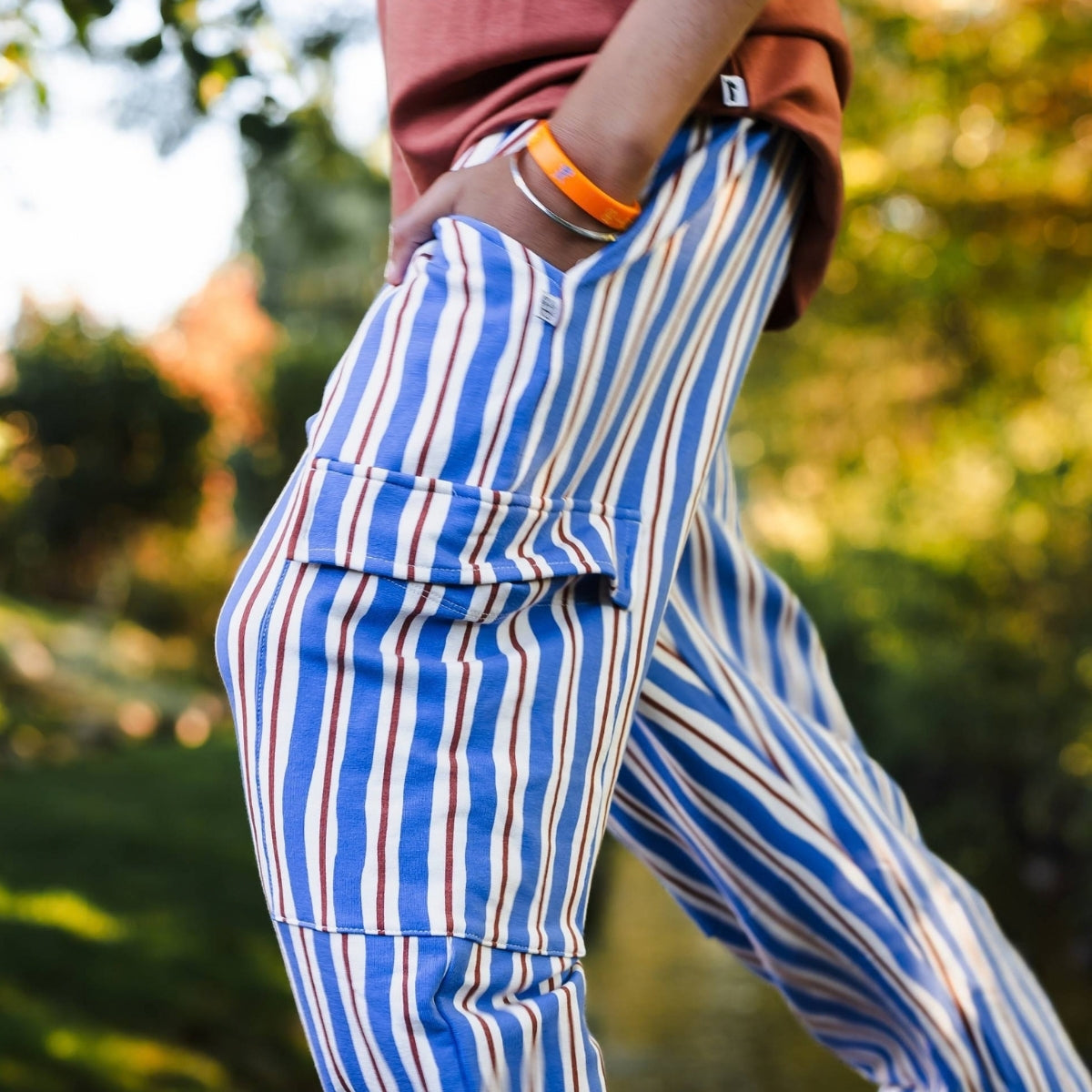 Youth Bamboo Terry Cargo Balloon Pants | Scandi Stripe