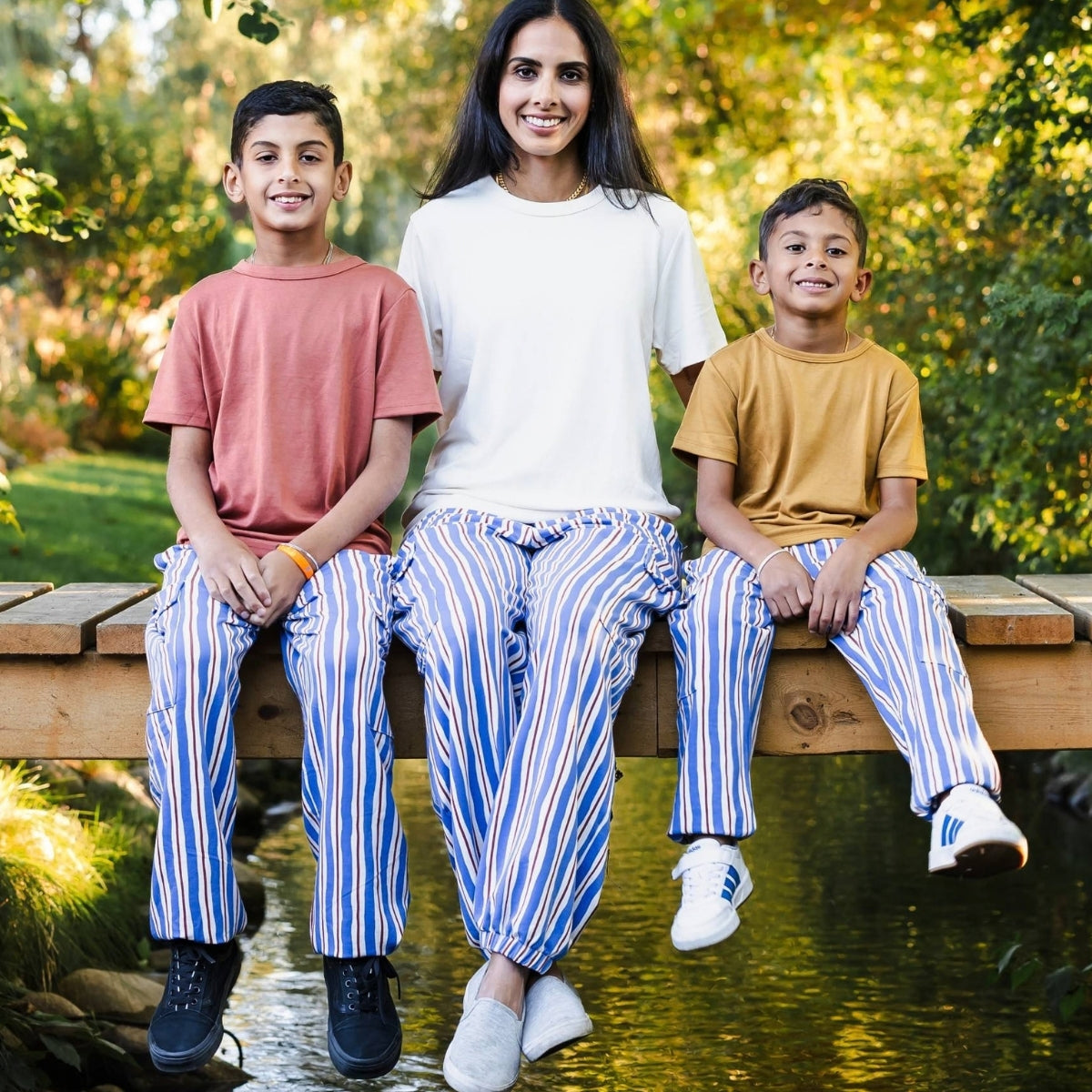 Youth Bamboo Terry Cargo Balloon Pants | Scandi Stripe