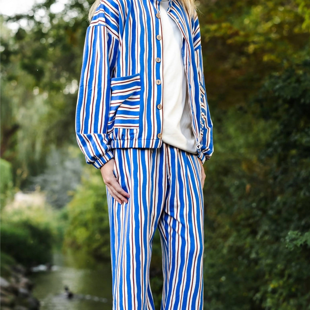 Youth Bamboo Terry Wide Leg Pants | Scandi Stripe