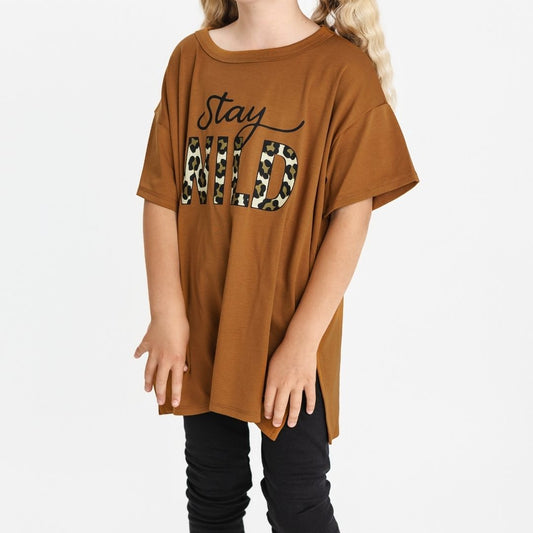 Youth Bamboo Oversize Graphic T-shirt | Stay Wild in Bronze