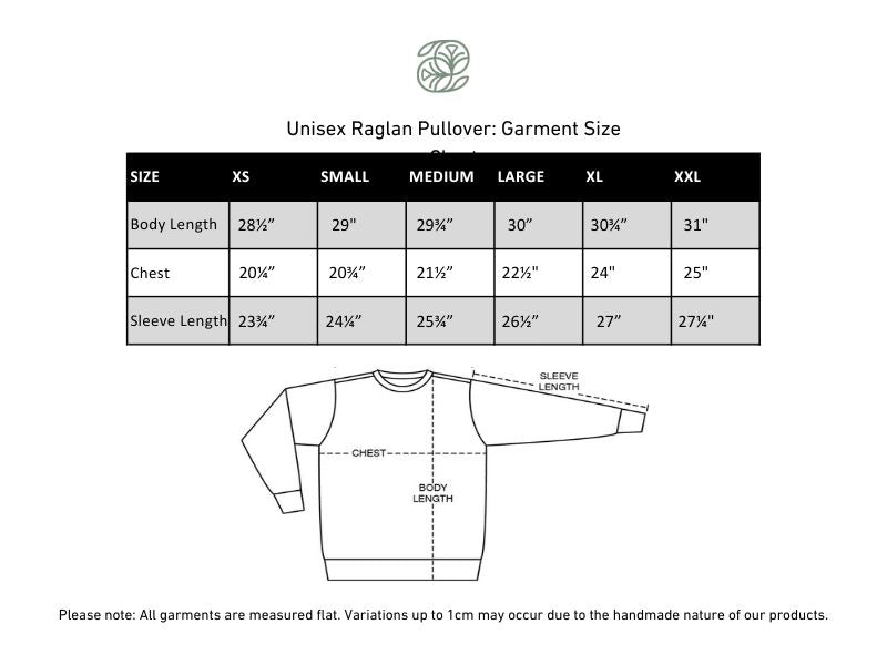 Adult Unisex Bamboo Raglan Pullover | Juniper size chart
