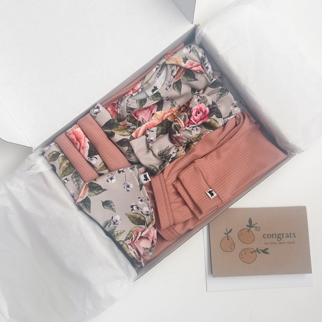 Bamboo Baby Capsule Gift Box | Antique Floral & Terracotta Rib