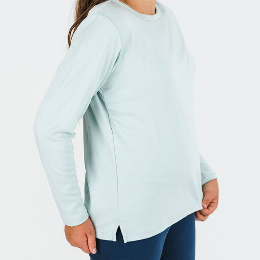 Kids’ Bamboo Long-Sleeve T-Shirt with side slits | Misty Blue