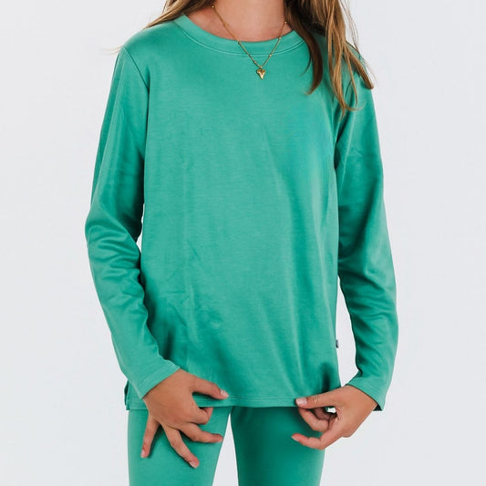 Kids’ Bamboo Long-Sleeve T-Shirt with side slits | Spruce Green