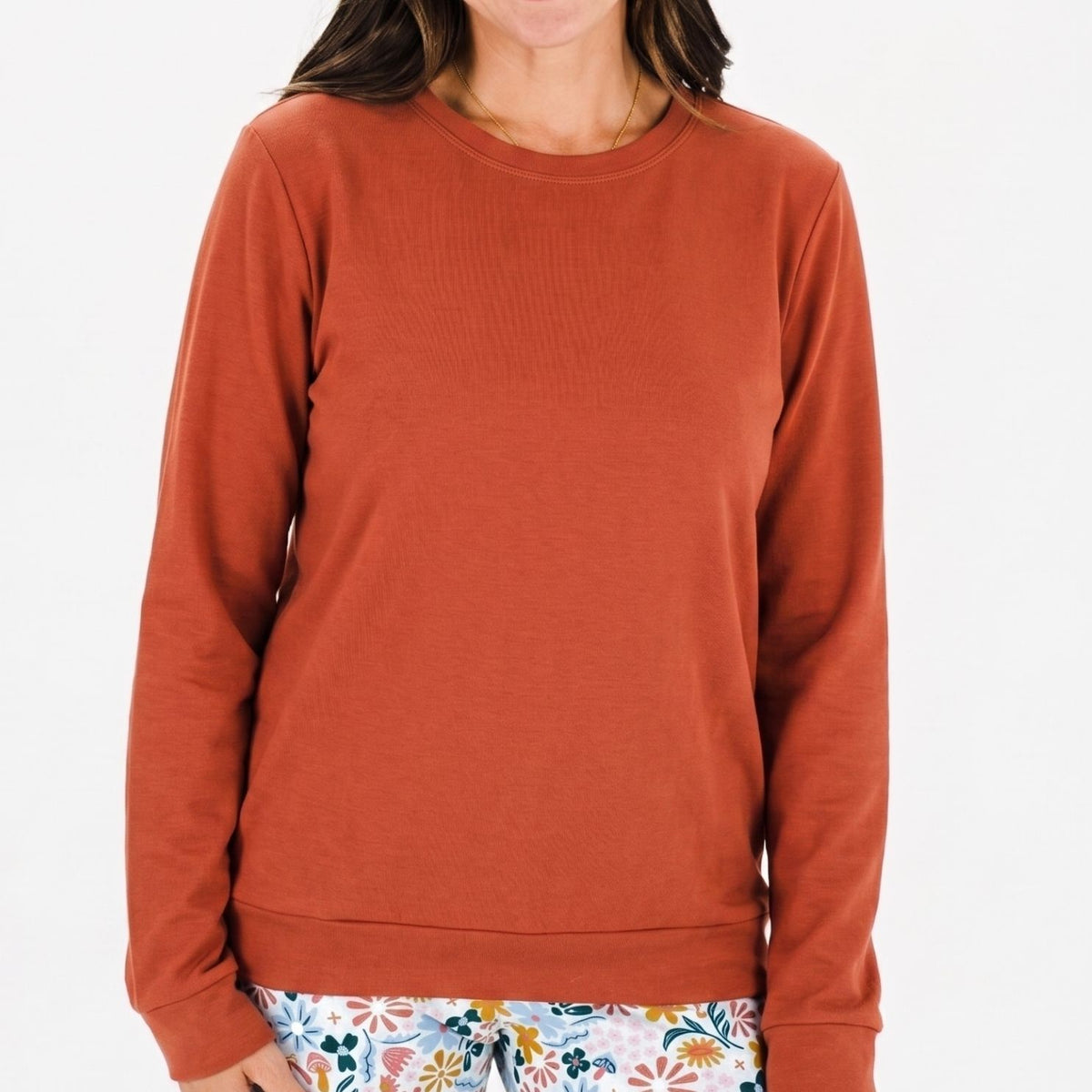 Ladies' Bamboo Set In Sleeve Pullover | Burnt Brick