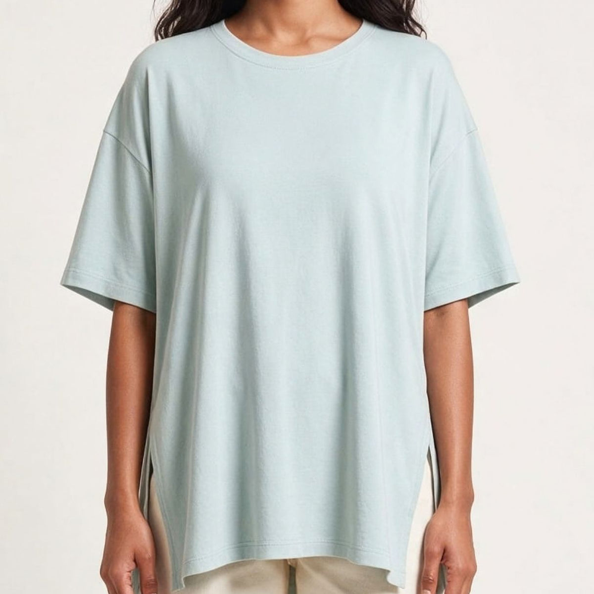 Ladies' Bamboo Oversized Side Slit T-Shirt | Misty Blue